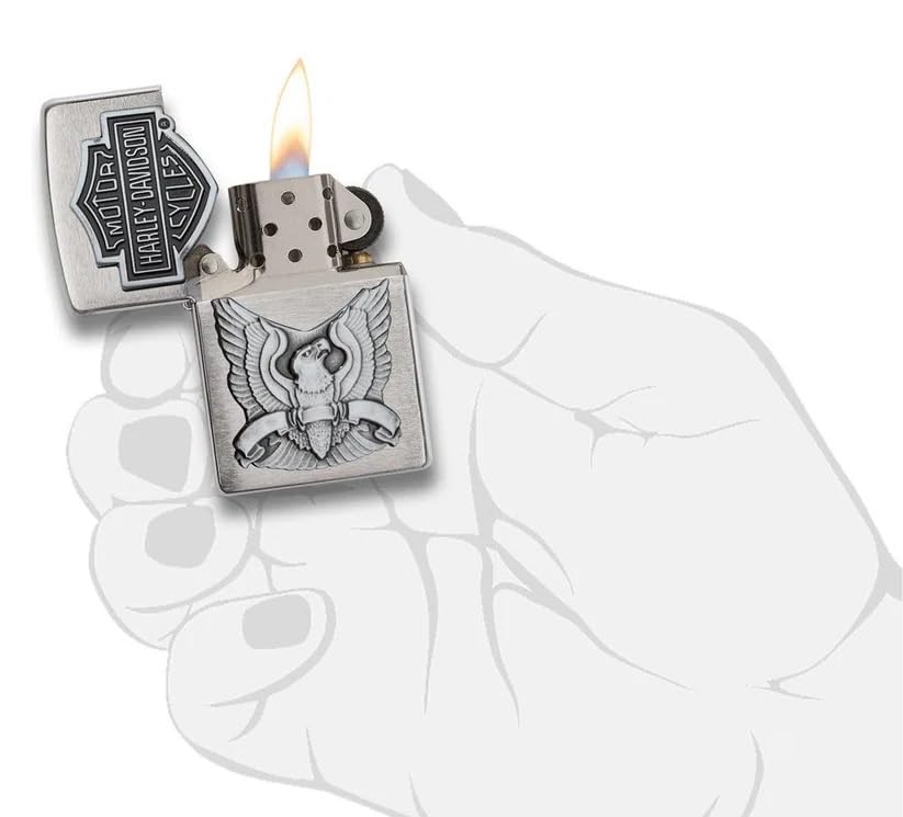 Personalized Zippo Harleey-Daviddson Windproof Oil Lighter Engraving - Christmas, Halloween & Valentines Day Gift (Silver Eng)