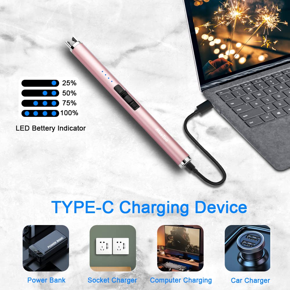 MeeToo Candle Electric Lighter Rechargeable USB Type-C Lighters for Candle Christmas Kitchen Camping Party, Gifts for Wife Women Men Nana Purple