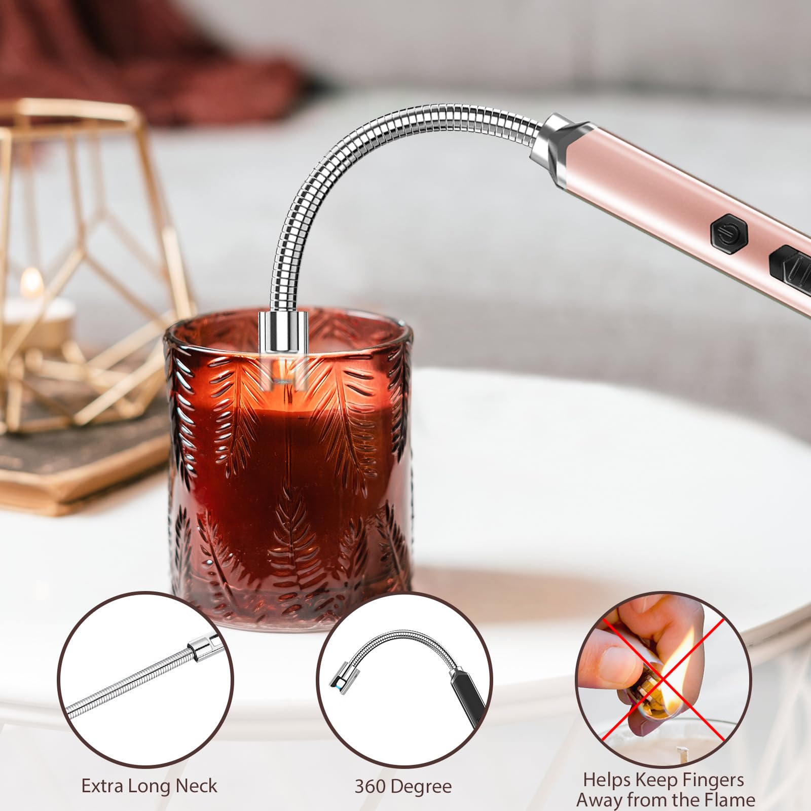 RAYONNER Lighter Electric Candle Lighter Rechargeable USB Lighter Long Flexible Neck Lighter Christmas Stocking Stuffers Gifts for Women Men Adults Rechargeable USB (Black)