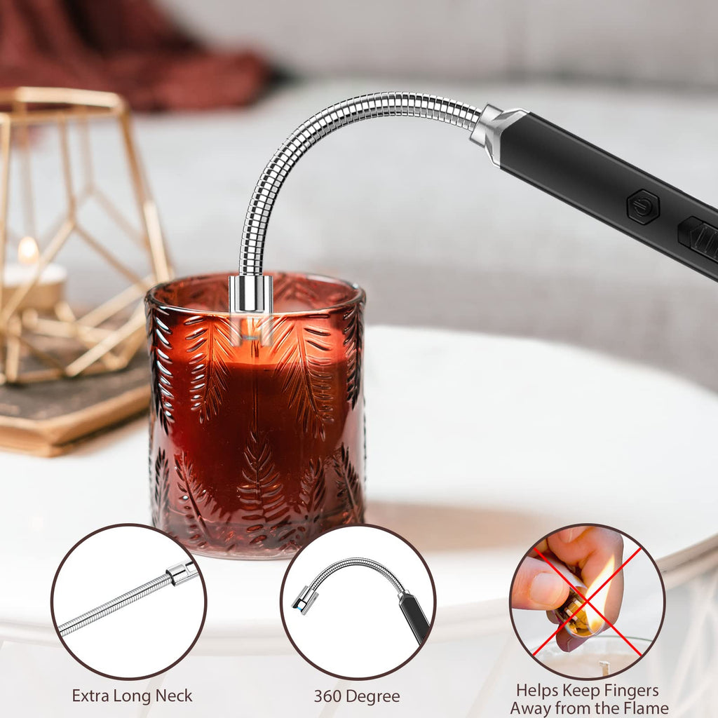 RAYONNER Lighter Electric Candle Lighter Rechargeable USB Lighter Long Flexible Neck Lighter Christmas Stocking Stuffers Gifts for Women Men Adults Rechargeable USB (Black)