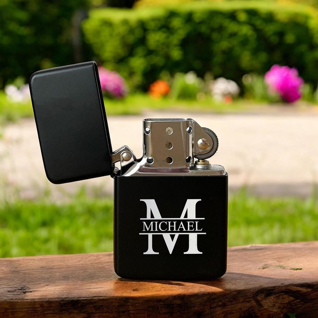 Custom Lighter, Personalized Monogram Lighters, Engraved Black Lighter with Case, Customized Lighters, Groomsmen Gifts, Gift for Men, Customizable Cigarette Lighter